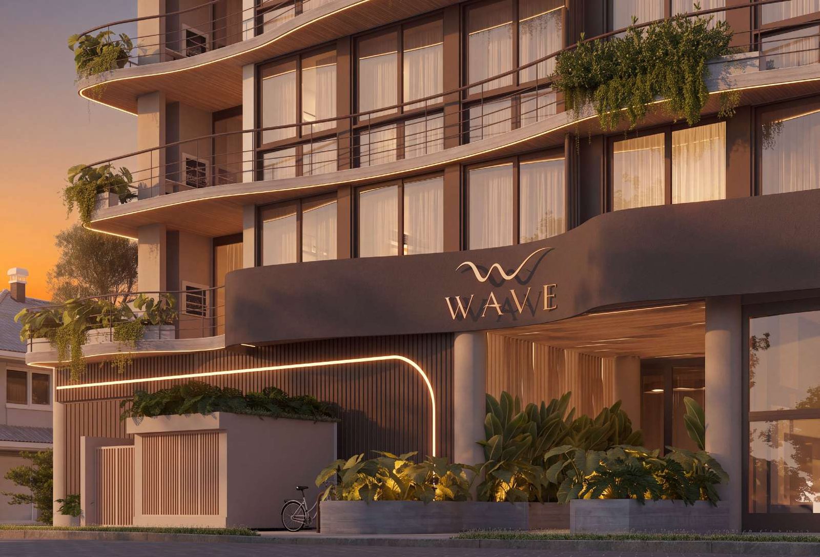 Fachada do WAVE ao entardecer